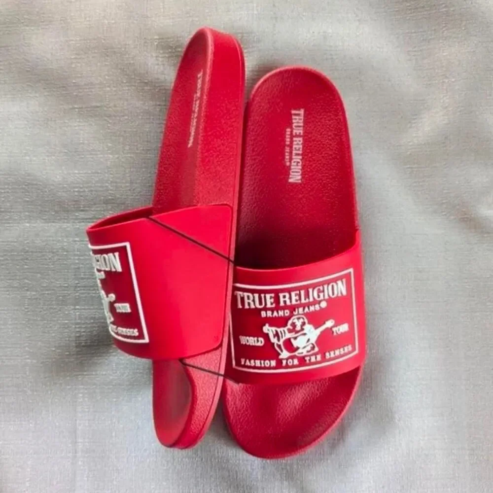 True Religion Red Kendrick Slides Men's size 12 NEW!
